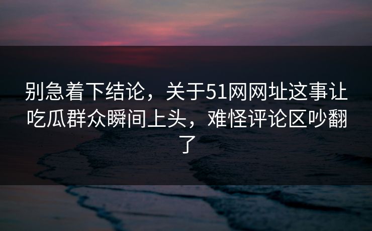 别急着下结论，关于51网网址这事让吃瓜群众瞬间上头，难怪评论区吵翻了